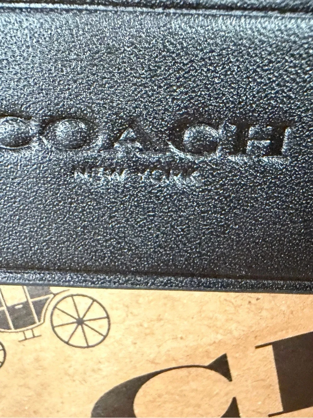 COACH New York Embossed Black Leather Bag Tag Charm Keychain BRAND NEW